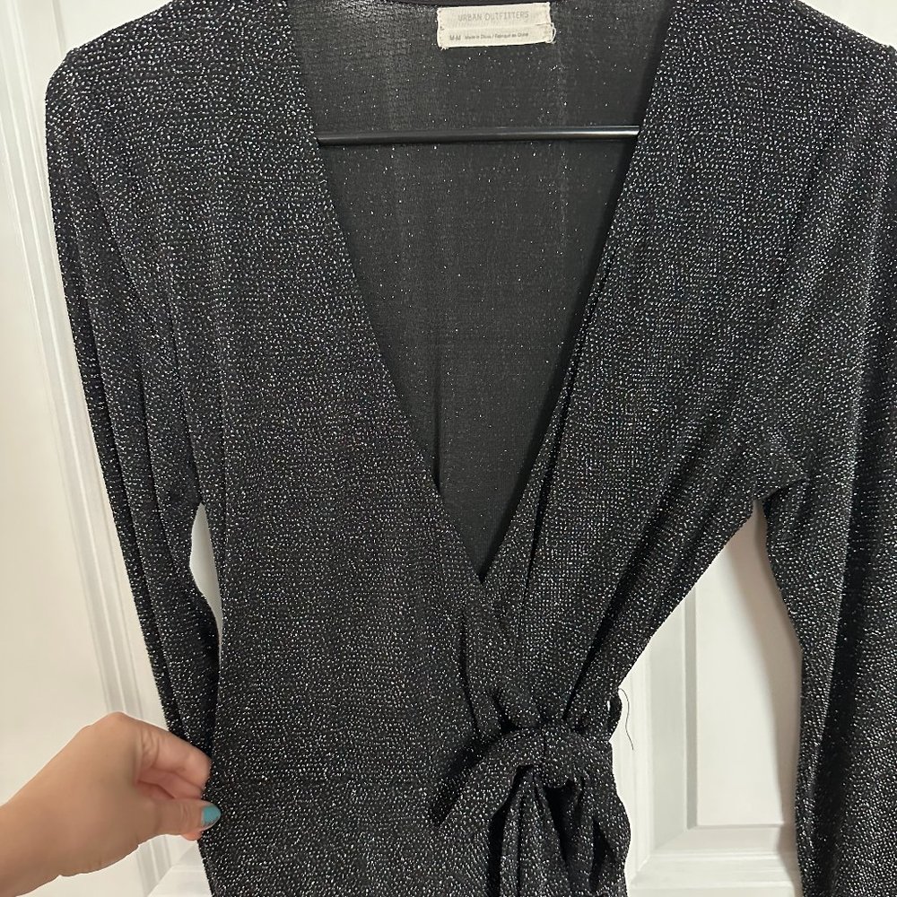 Sparkly Black & Silver Long Sleeve Wrap Dress